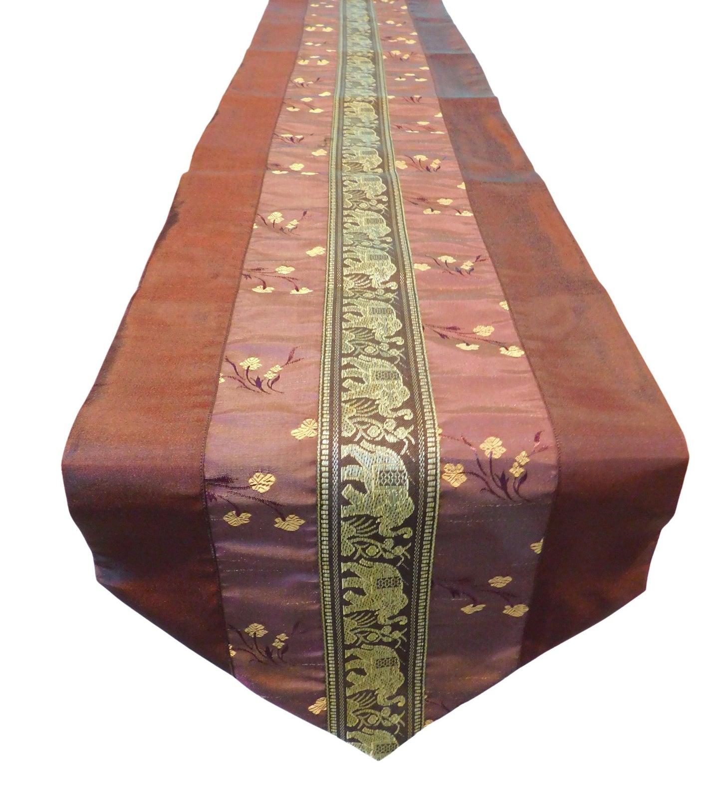 Table runner with elephant flowers motif party banquet Christmas festival birthday wedding party living room kitchen tablecloth made of Thai silk Thai Silk