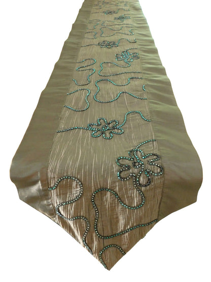 Chemin de table avec fleurs de lierre strass motif fête banquet Noël festival anniversaire mariage fête salon cuisine nappe en soie thaïlandaise Thai Silk