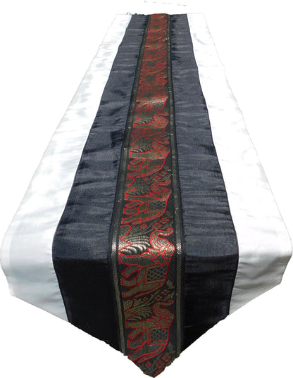 Chemin de table bicolore avec bordure éléphant Festival de Noël Anniversaire Fête de mariage Salon Cuisine Nappe en soie thaïlandaise Soie thaïlandaise