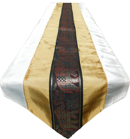 Chemin de table bicolore avec bordure éléphant Festival de Noël Anniversaire Fête de mariage Salon Cuisine Nappe en soie thaïlandaise Soie thaïlandaise